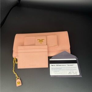 Prada Pink Saffiano Leather Wallet and Card Holder